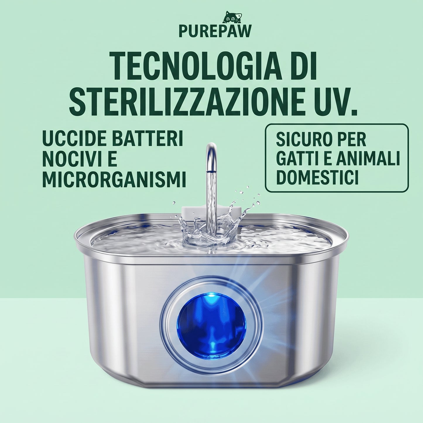 PurePaw Flow — Fontanella Wireless in Acciaio Inox 304