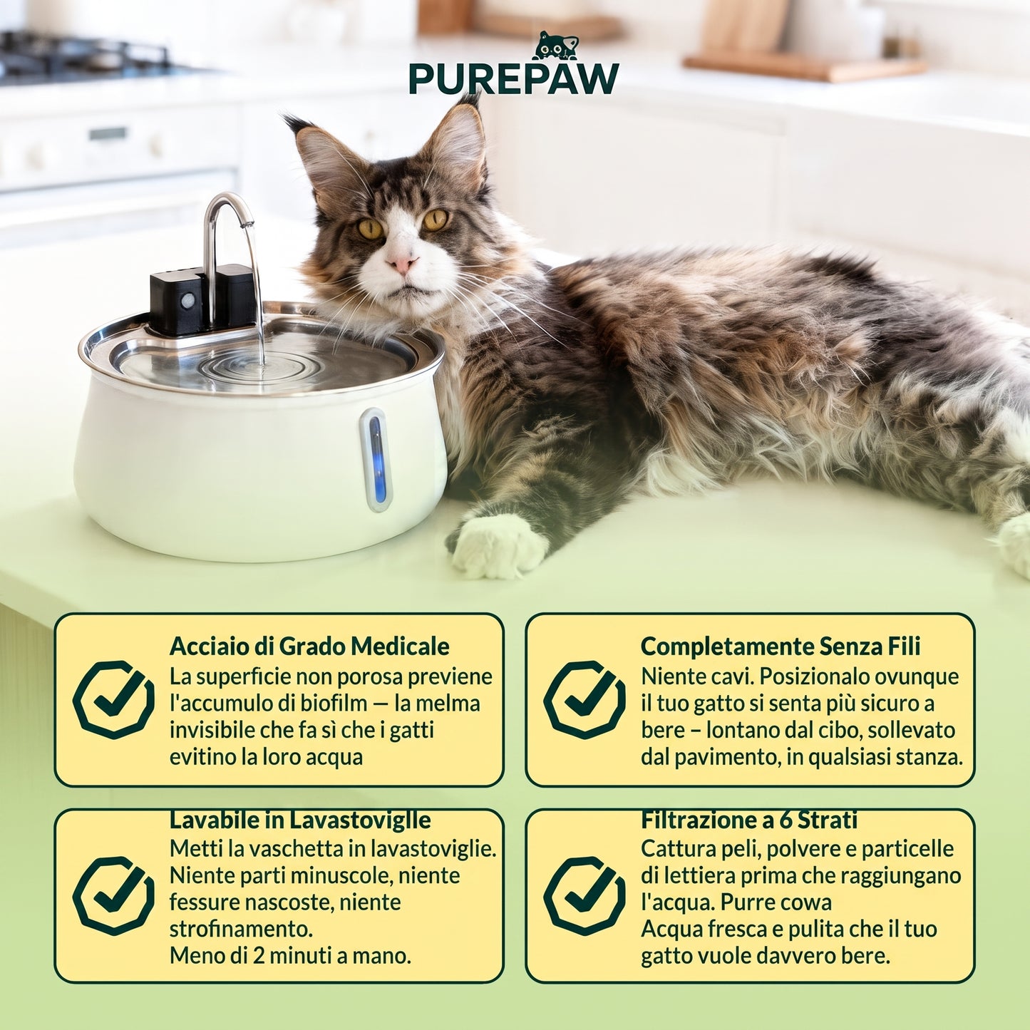 PurePaw Flow — Fontanella Wireless in Acciaio Inox 304