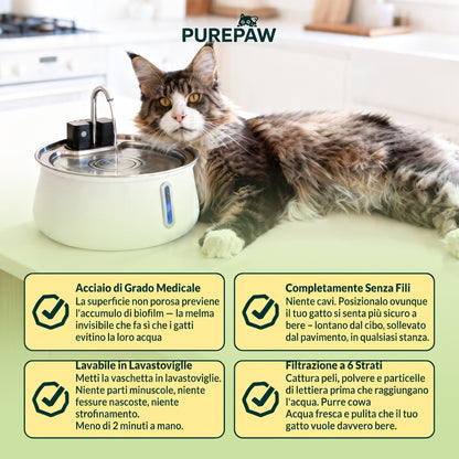 PurePaw Flow — Fontanella Wireless in Acciaio Inox 304