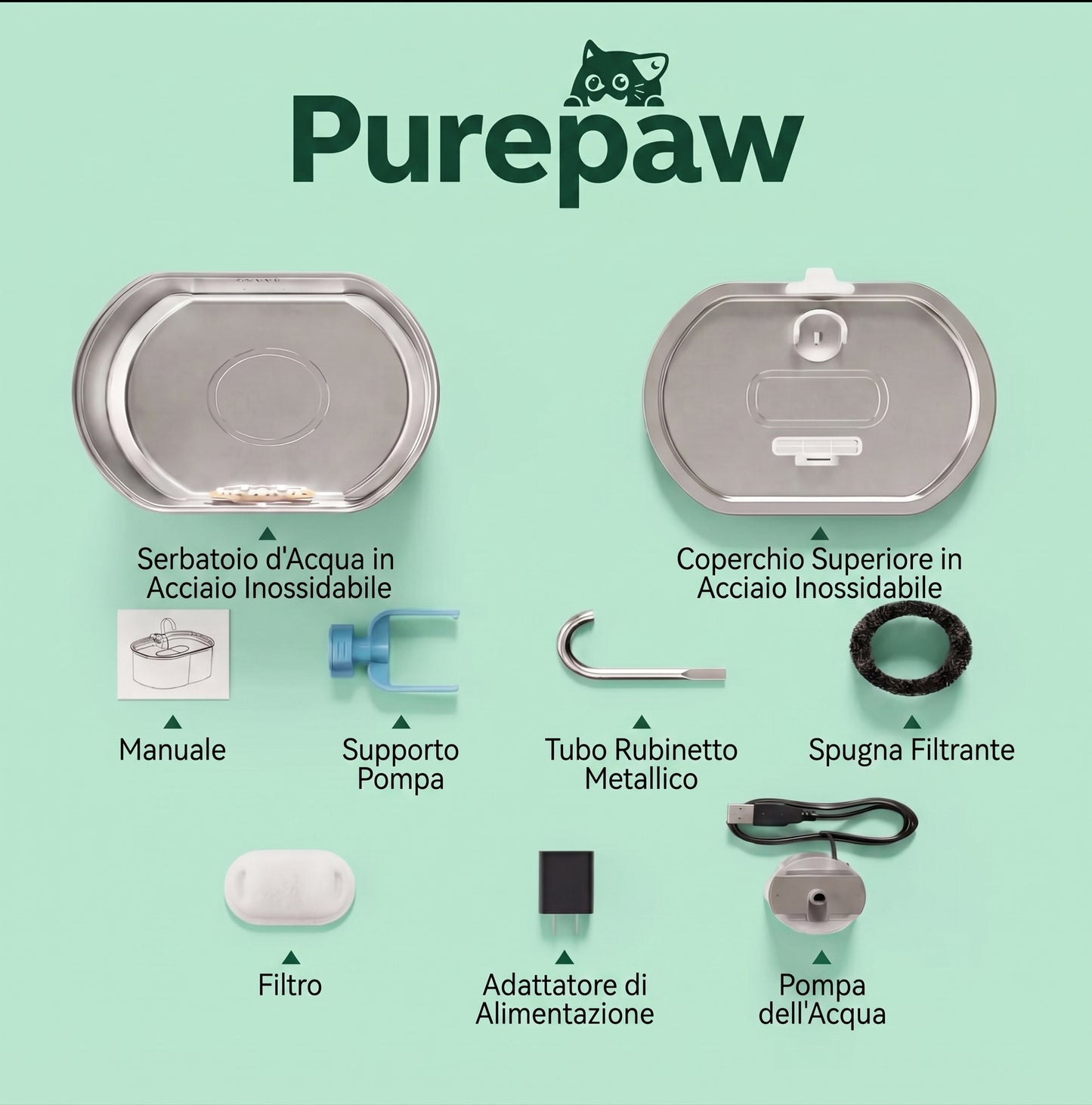 PurePaw Flow — Fontanella Wireless in Acciaio Inox 304